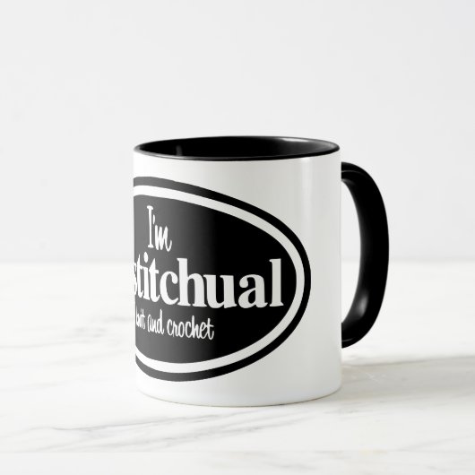 "I'm Bistitchual - I Knit and Crochet" mug (Devant droit)