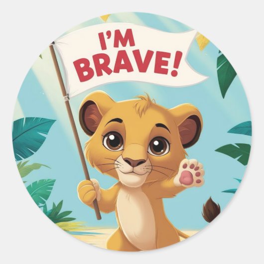 "I'm Brave!" with a Cute Puppy Ronde Sticker (Voorkant)