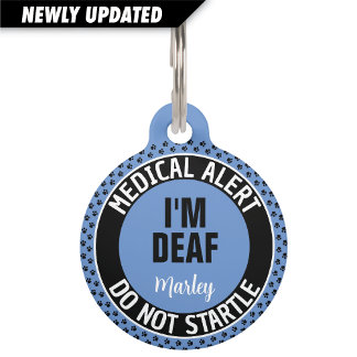 I'm Deaf Custom Text Pet Medical Alert Blue Black Huisdierpenning