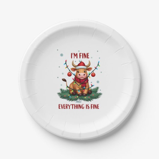 I'm Fine Everything is Fine Christmas Highland Cow Papieren Bordje (Voorkant)