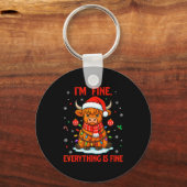 I'm Fine Everything Is Fine Christmas Highland Cow Sleutelhanger (Voorkant)