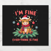 I'm Fine Everything is Fine Christmas Highland Cow Sparkling Wijnetiket (Enkel label)