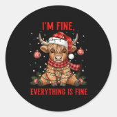Im Fine Everything Is Fine Funny Christmas Highlan Ronde Sticker (Voorkant)