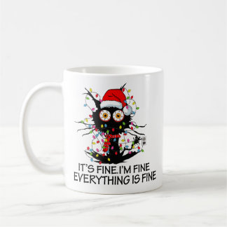 "I'm Fine" Holiday Stress Black Cat Mug 