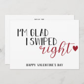 "I'm glad I swiped right" fun romantic Dating Feestdagenkaart (Voorkant / Achterkant)