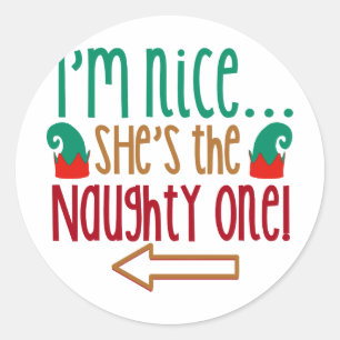 Im Nice Shes Naughty Elf Pet Ronde Sticker