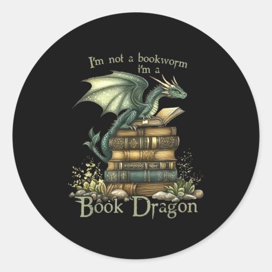 I'm Not A Bookworm I'm A Book Dragon Ronde Sticker (Voorkant)