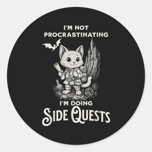 I'm Not Procrastinating I'm Doing Side Quests Rpg Ronde Sticker (Voorkant)