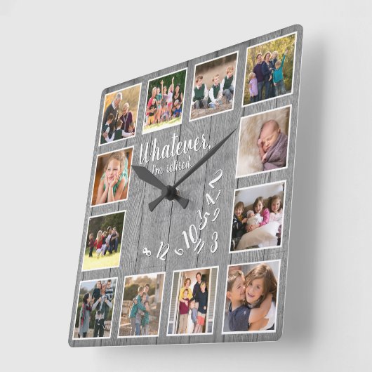 I'm Retired Photo Collage Rustic Wood Retirement Vierkante Klok (Hoek)