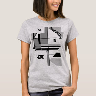 "I'm Somewhere In Here" Grijs Zwart Geometrisch T-shirt