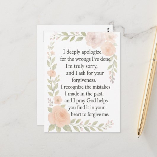 I'm Sorry/Apology\ Forgiveness Floral Briefkaart (Voorkant / Achterkant in situ)