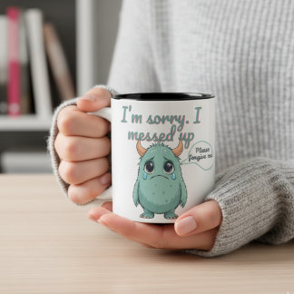 I'm Sorry – Teary-Eyed Cute Monster Apology gift Tweekleurige Koffiemok
