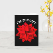 "I'm the Gift" Oversized rode strik leuke kerstgra Kaart (Gele Bloem)