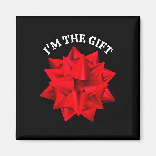 "I'm the Gift" Oversized rode strik leuke kerstgra Magneet (Voorkant)