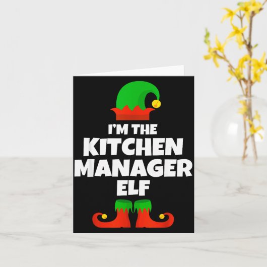 I'm The Kitchen Manager Elf Family Pajama Christma Kaart (Gele Bloem)
