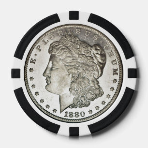 Image de dollar en argent de Morgan sur des jetons