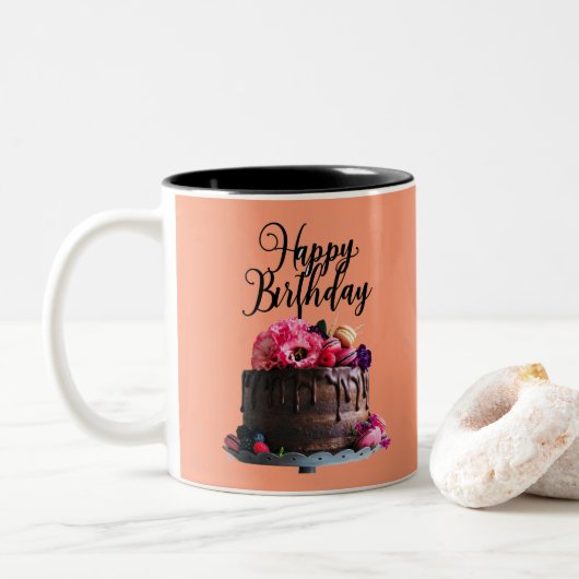 Image de gâteau d'anniversaire Mug de café à deux  (Avec donut)