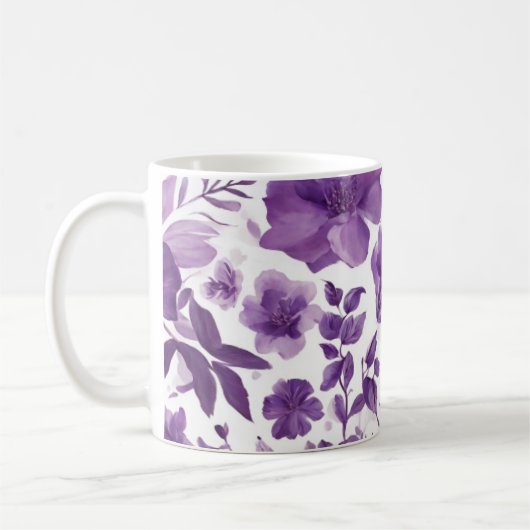 Image fleurie violette sur tasse de café de 11 oz (Gauche)