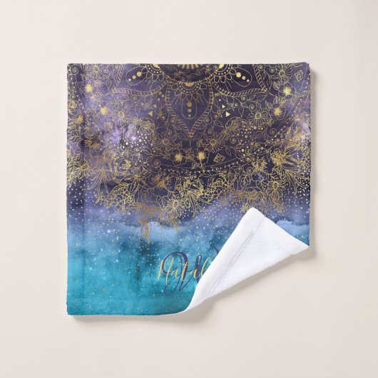 Image florale de mandala et de confettis d'or (Gant de toilette)