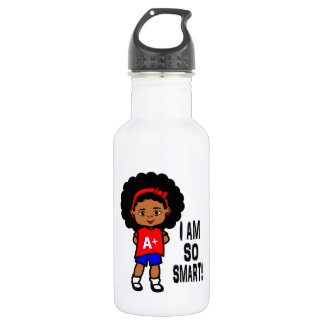 Image noire futée de fille sur la bouteille d'eau