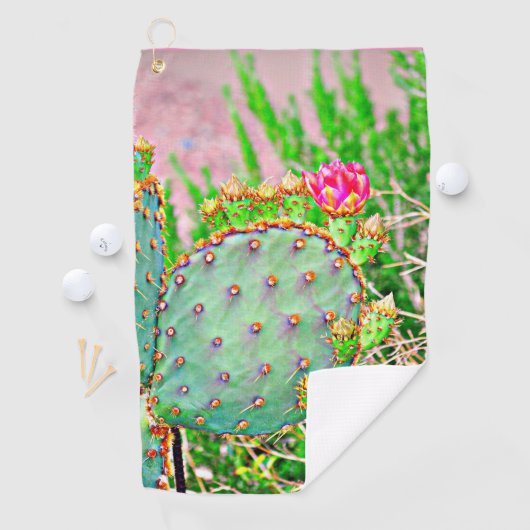 ImagesByMJ Prickly Pear Cactus in Bloom Golf Towel Golfhanddoek (Insitu)