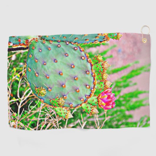 ImagesByMJ Prickly Pear Cactus in Bloom Golf Towel Golfhanddoek (Horizontaal)