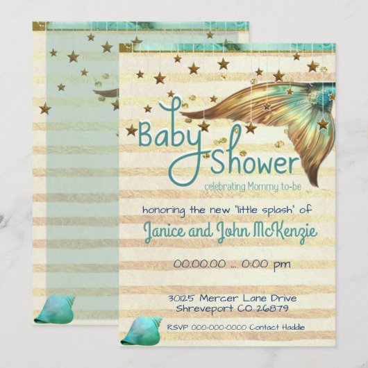 Imaginaire Beach Mermaid Baby shower Invitation (Devant / Derrière)