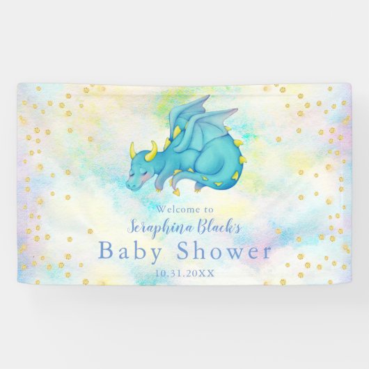 Imaginaire Boys Blue Dragon Baby shower Bannière (Horizontal)