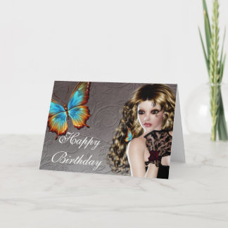 Imaginaire Brunette avec carte d'anniversaire papi