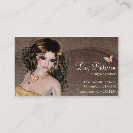Imaginaire Brunette femme Carte de visite papillon (Devant)
