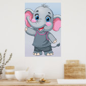 Imaginaire Cartoon Baby Elephant Poster (Cuisine)