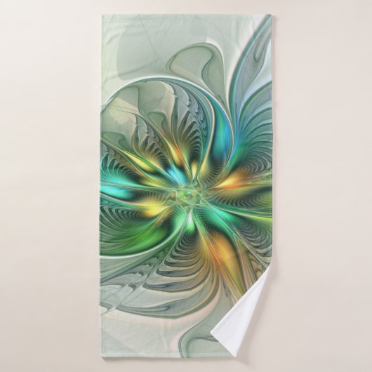 Imaginaire coloré Moderne Fleur Abstraite Fractale (Serviette de bain)