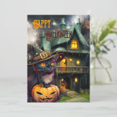 Imaginaire de chat citrouille Carte de vacances Ha (Debout devant)