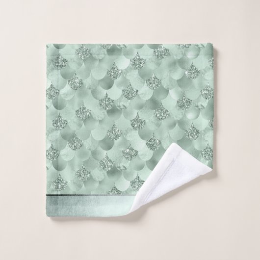 Imaginaire de sirène | Sage Mint Green Scale Motif (Gant de toilette)