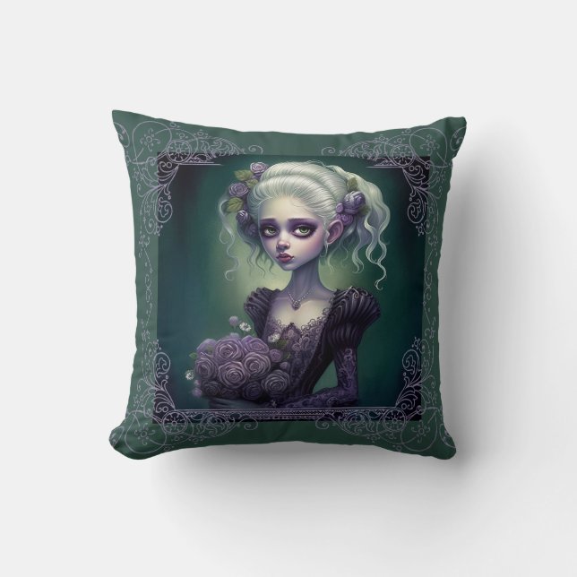 Imaginaire fille mignonne en Coussin de goth vert (Recto)