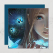 Imaginaire Fille papillon Fille Art Blanc Carte (Devant / Derrière)