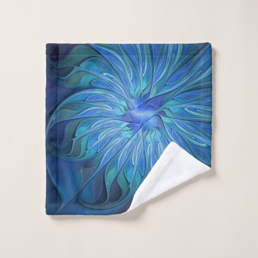Imaginaire Fleur Bleue Motif, Art Fractal Abstrait (Gant de toilette)