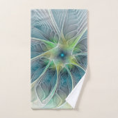Imaginaire fleuri Moderne Bleu Vert Fractal Fleur (Serviette à main)