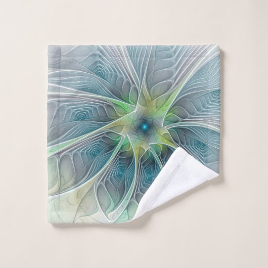 Imaginaire fleuri Moderne Bleu Vert Fractal Fleur (Gant de toilette)