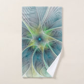 Imaginaire fleuri Moderne Bleu Vert Fractal Fleur (Serviette à main)