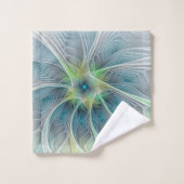 Imaginaire fleuri Moderne Bleu Vert Fractal Fleur (Gant de toilette)