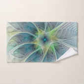 Imaginaire fleuri Moderne Bleu Vert Fractal Fleur (Serviette à main)