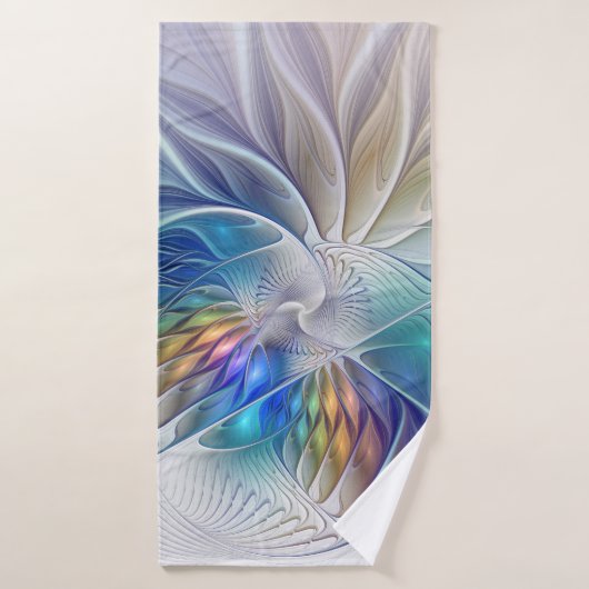 Imaginaire Floral, Fleur Fractale Abstraite coloré (Serviette de bain)