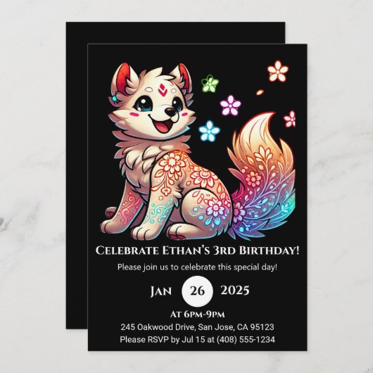 Imaginaire Floral Pup Invitation Anniversaire (Devant / Derrière)