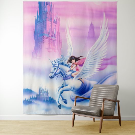 Imaginaire géant Princesse Unicorne tapisserie (En situation)