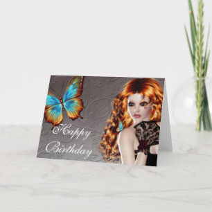 Imaginaire Papillon rouge femme carte d'anniversai