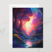 Imaginaire Paysage Forêt Colorful Surreal Carte po (Devant / Derrière)