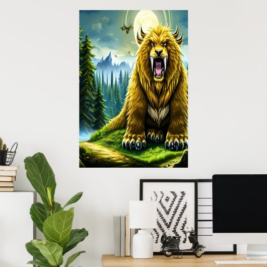 Imaginaire sabertooth doré | AI Art Poster (Bureau à domicile)