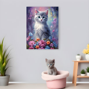 Imaginaire Whimsical Garden Kitten Nursery Poster