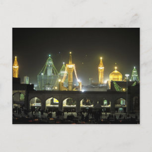 Imam Reza-heiligdomcomplex 's nachts, Mashhad, Briefkaart